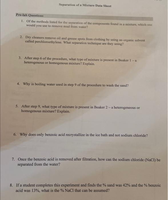 Pre-lab Questions 1. Of the methods listed for the | Chegg.com