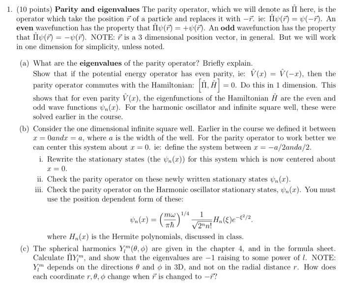 Solved 1 10 Points Parity And Eigenvalues The Parity O Chegg Com