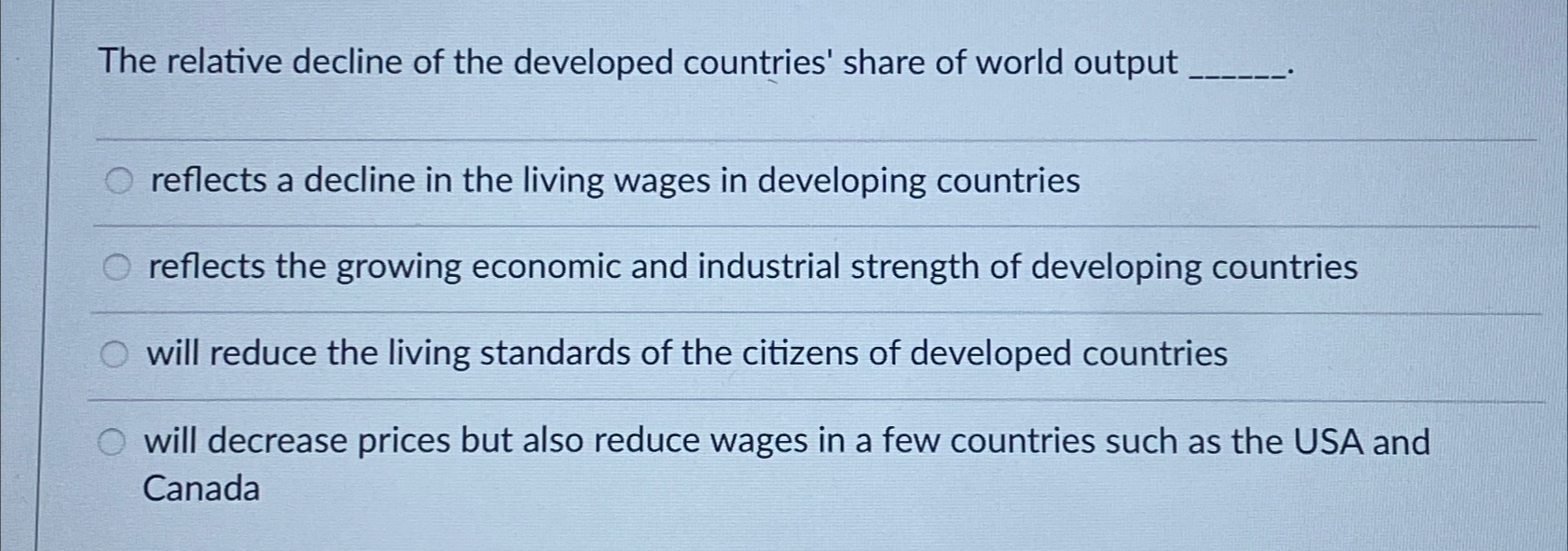 Solved The relative decline of the developed countries' | Chegg.com