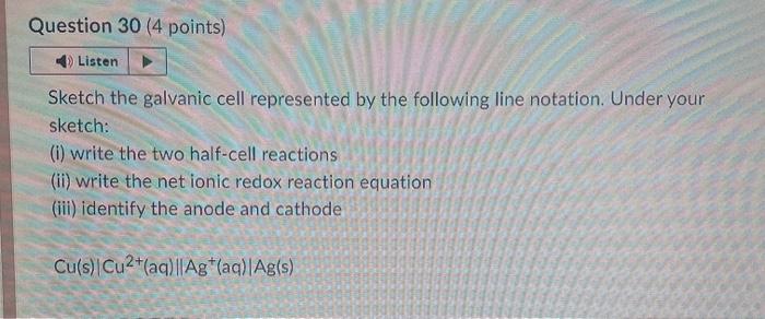 Solved Sketch the galvanic cell represented by the following | Chegg.com