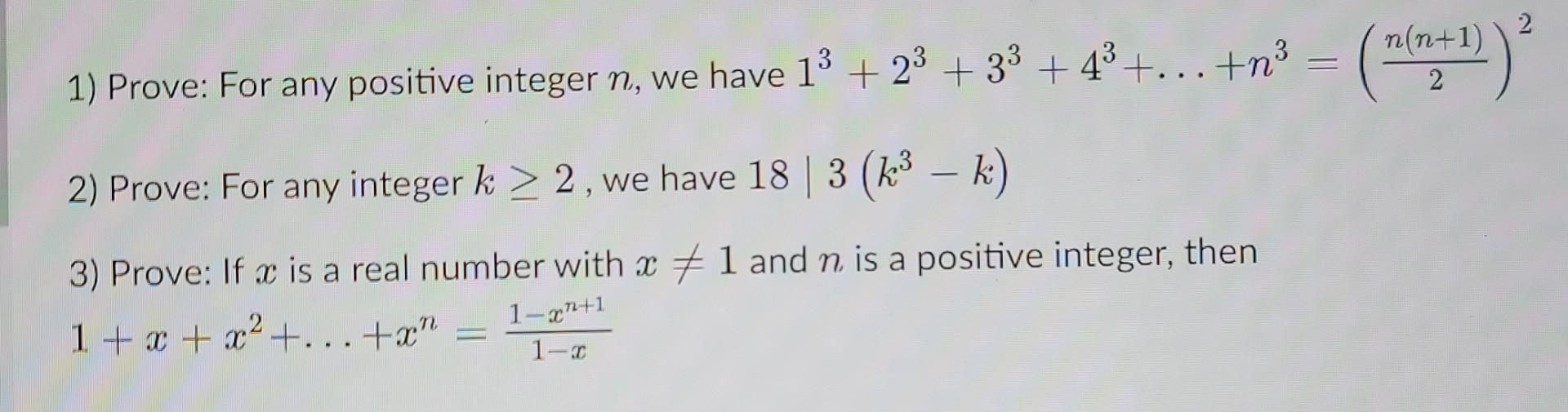 Solved n(n+1) 2 1) Prove: For any positive integer n, we | Chegg.com