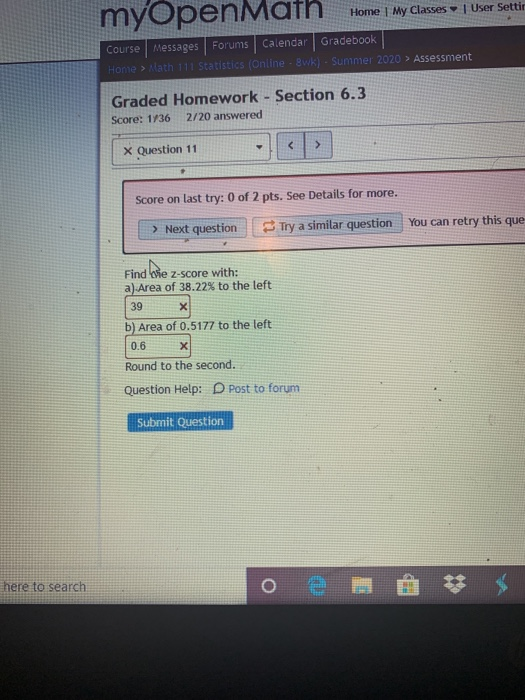 Solved myOpen Math Home | My Classes User Settir Course | Chegg.com