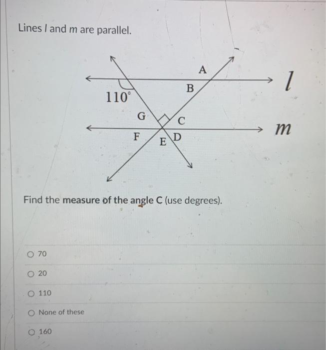 Solved Lines / and m are parallel. Find the measure of the | Chegg.com