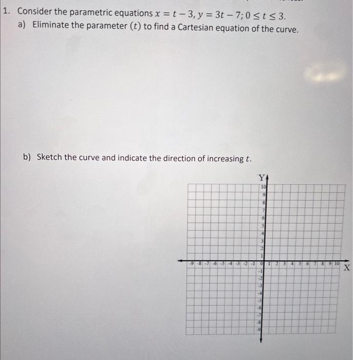 Solved Consider the parametric equations x=t−3,y=3t−7;0≤t≤3. | Chegg.com