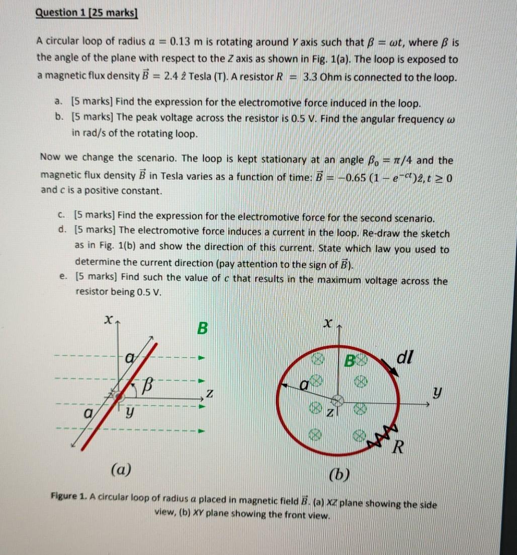 Question 1 25 Marks A Circular Loop Of Radius A Chegg Com