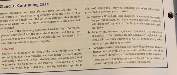 Cloud 9 - Continuing Case | Chegg.com