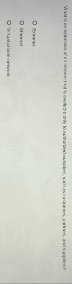 Solved What is an extension of an intranet that is available | Chegg.com