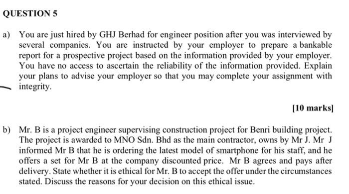 Solved QUESTION 5 A) You Are Just Hired By GHJ Berhad For | Chegg.com