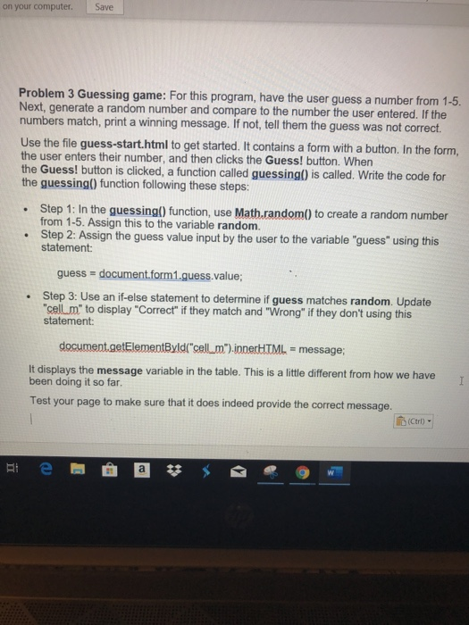 Solved Problem 3 Guessing game: For this program, have the | Sns-Brigh10