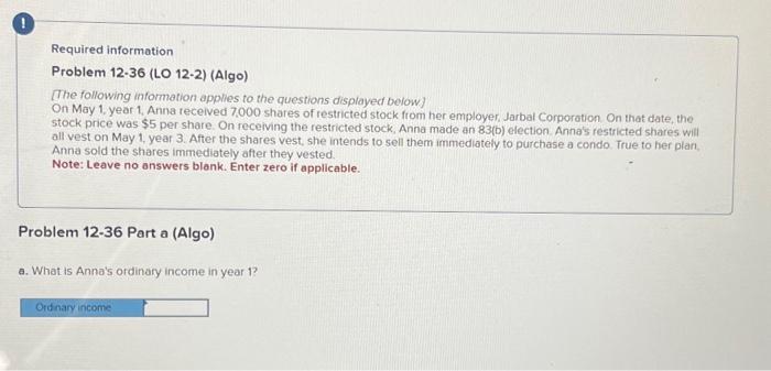 Solved Required information Problem 12-36 (LO 12-2) (Algo) | Chegg.com