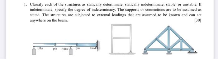 Solved 1. Classify each of the structures as statically | Chegg.com