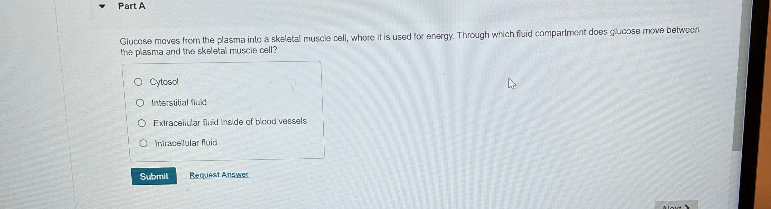 Solved Part AGlucose moves from the plasma into a skeletal | Chegg.com