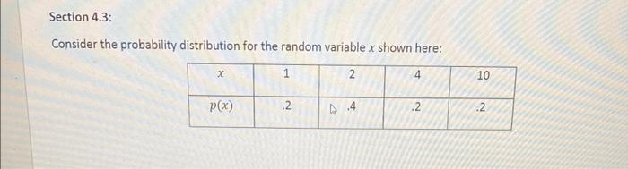 Solved Consider the probability distribution for the random | Chegg.com