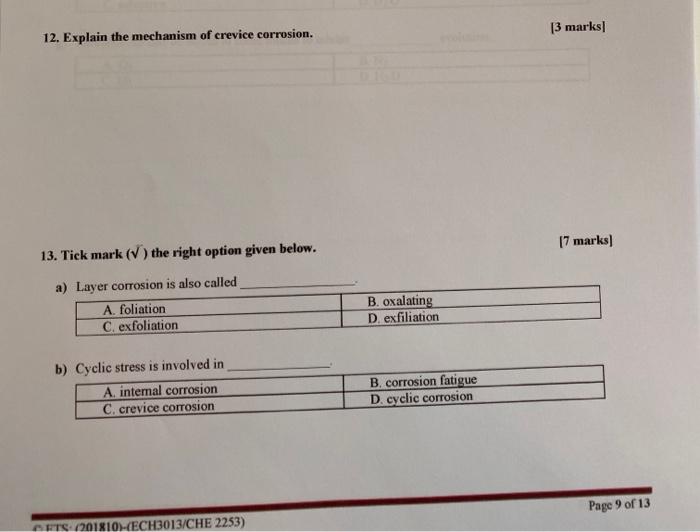Solved [3 Marks] 12. Explain The Mechanism Of Crevice | Chegg.com