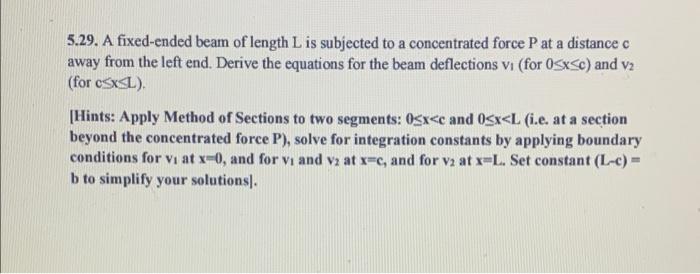 Solved 5.29. A fixed-ended beam of length L is subjected to | Chegg.com