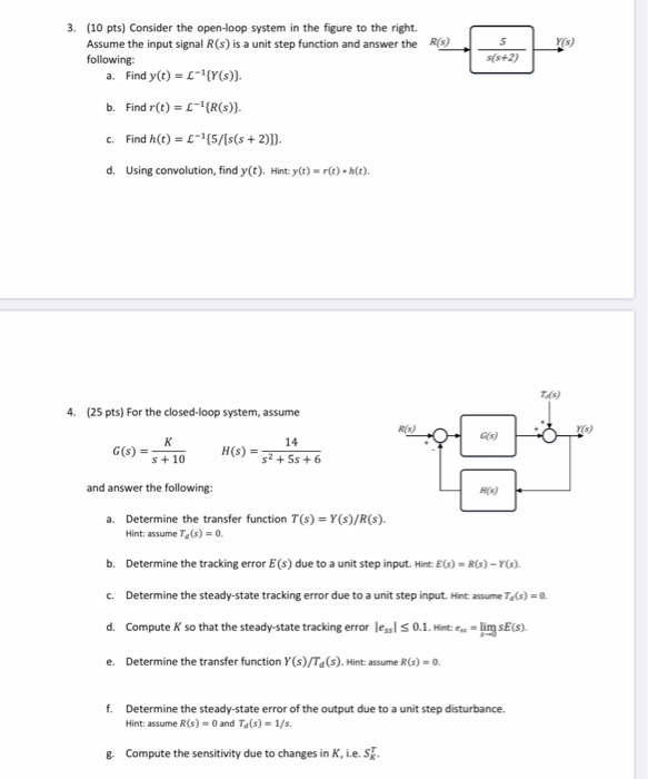 Solved 3. (10 pts) Consider the open-loop system in the | Chegg.com
