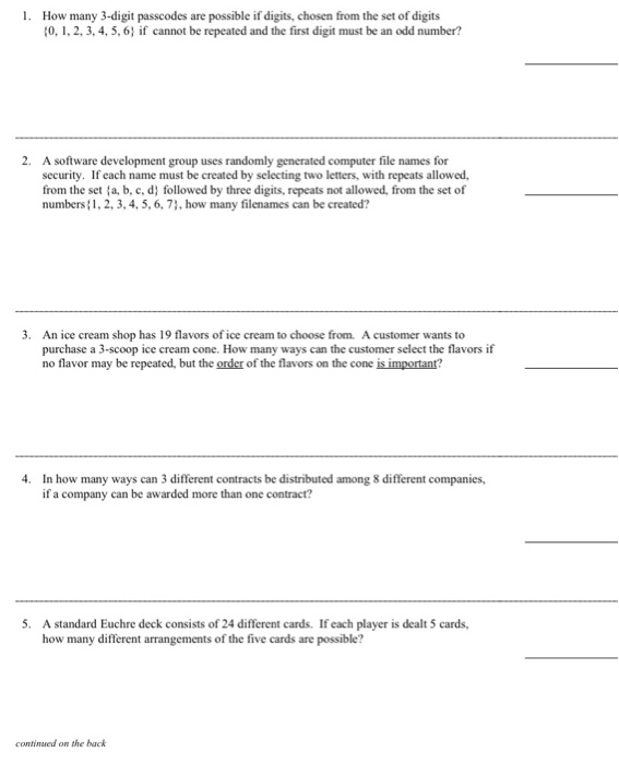 Solved 1. How many 3-digit passcodes are possible if digits, | Chegg.com