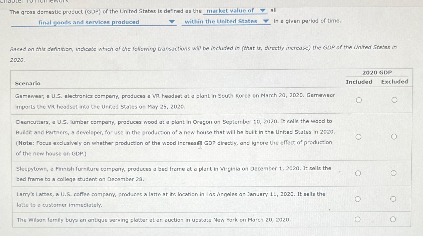 Solved The gross domestic product (GDP) ﻿of the United | Chegg.com
