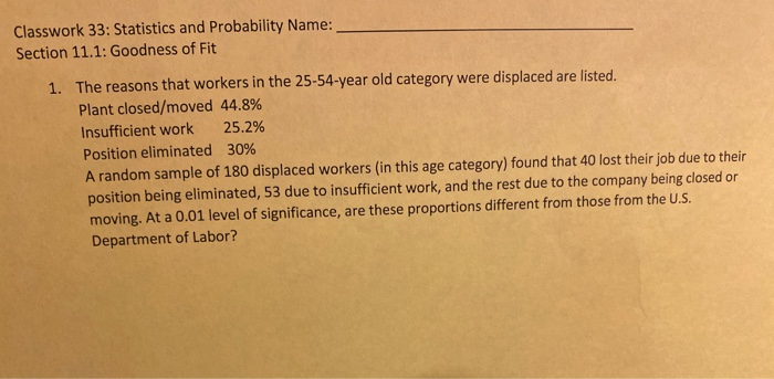 Solved Classwork 33: Statistics and Probability Name: | Chegg.com