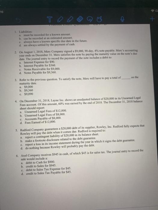 16 1 Liabilities I must be recorded for a known | Chegg.com