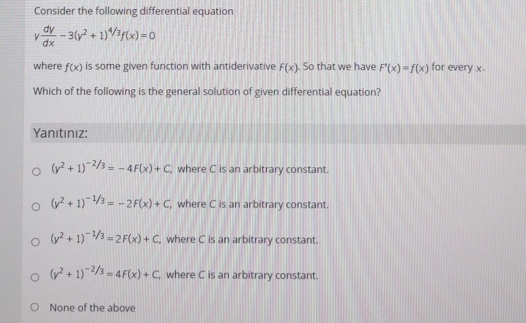 Solved Consider the following differential equation dy y | Chegg.com