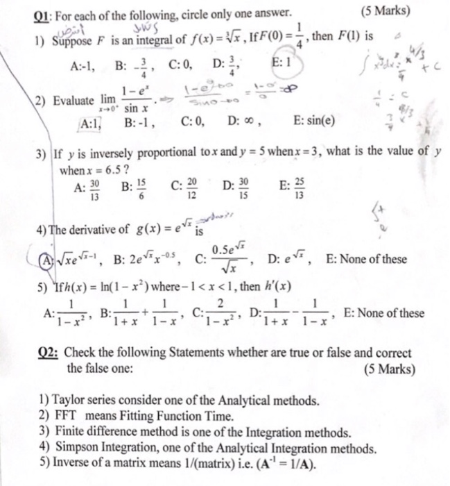 Solved Q1 For Each Of The Following Circle Only One Ans Chegg Com