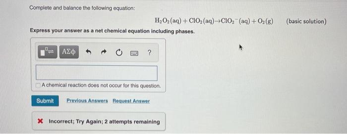 Solved Complete And Balance The Following Equation: H2O2(aq) | Chegg.com