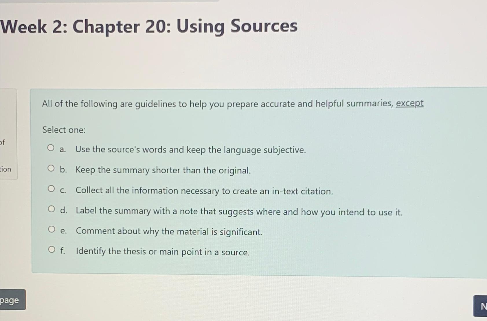 Solved Week 2: Chapter 20: Using SourcesAll of the following | Chegg.com