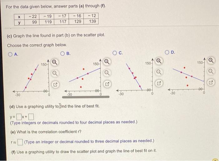 Solved 3 For the data given below, answer parts (a) through | Chegg.com