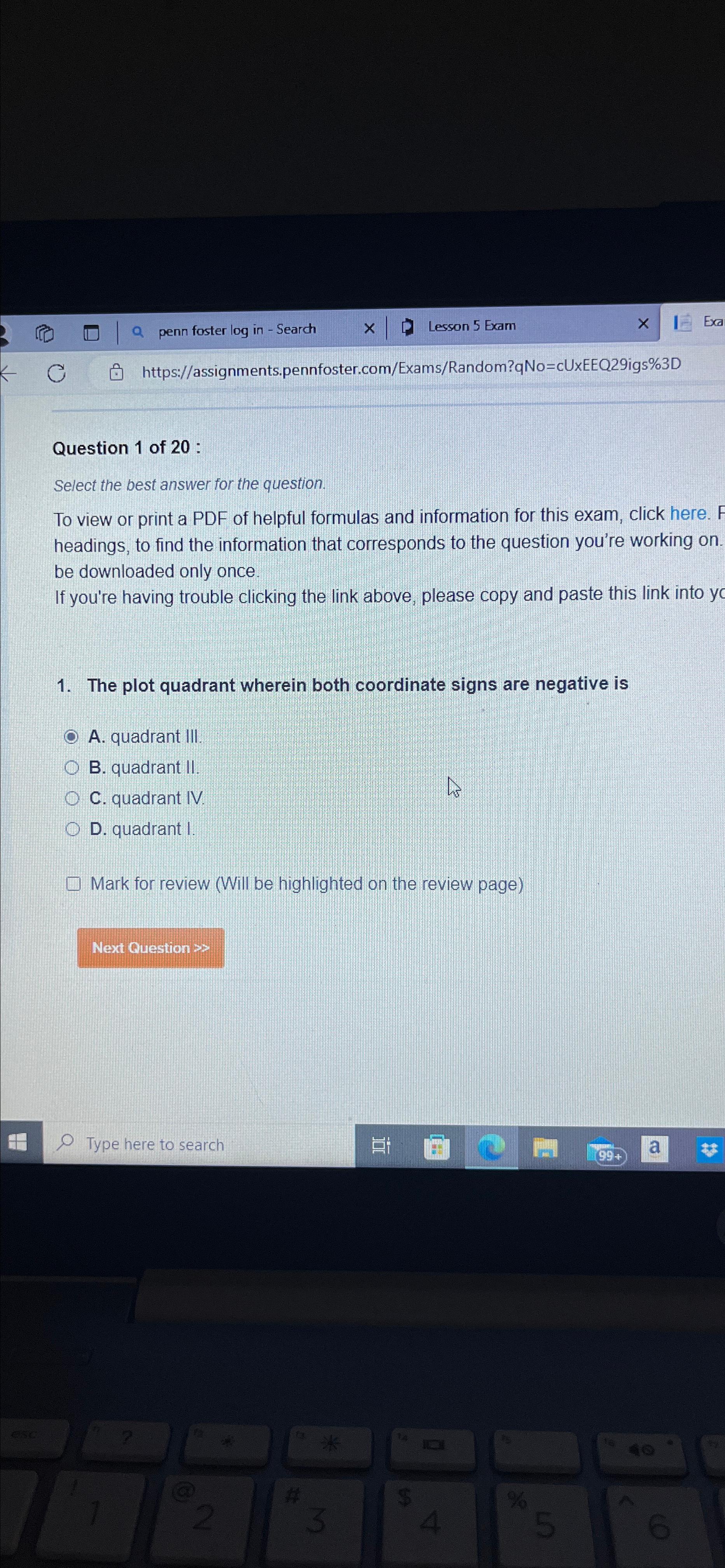 Solved Question 1 ﻿of 20 ﻿:Select the best answer for the | Chegg.com