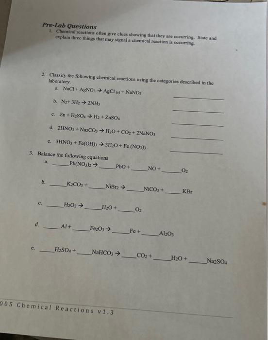 Solved Pre-Lab Questions 1. Chemical reactions often givo | Chegg.com