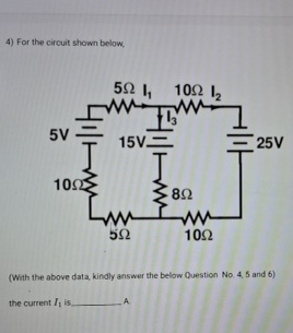 Solved For the circuit shown below,the current I1 ﻿is | Chegg.com
