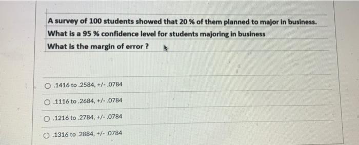 Solved A survey of 100 students showed that 20 % of them | Chegg.com