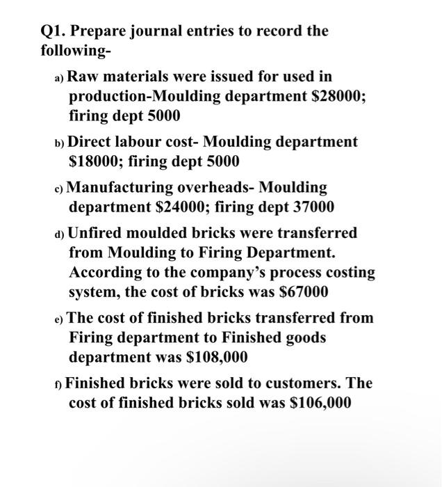 Solved Q1. Prepare journal entries to record the following
