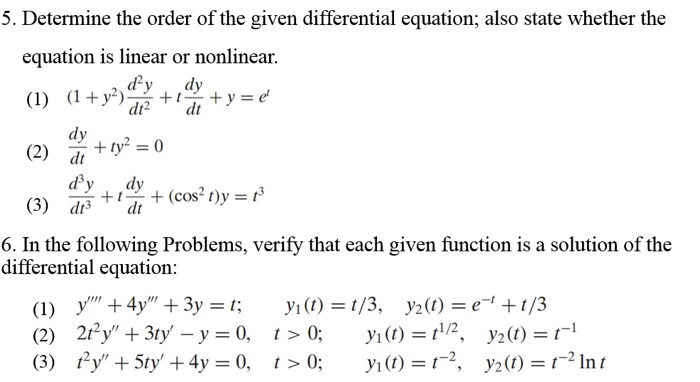 Solved 5. Determine the order of the given differential | Chegg.com