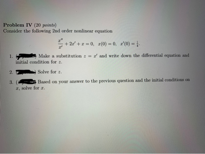 Solved Problem IV (20 points) Consider the following 2nd | Chegg.com