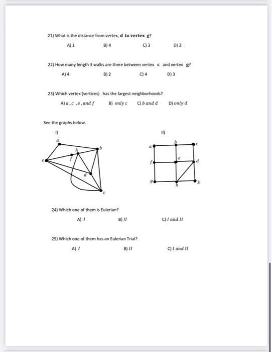 21) What is the distance from vertex, d to vertex g ? | Chegg.com