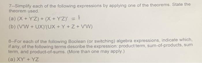Solved 7-Simplify each of the following expressions by | Chegg.com