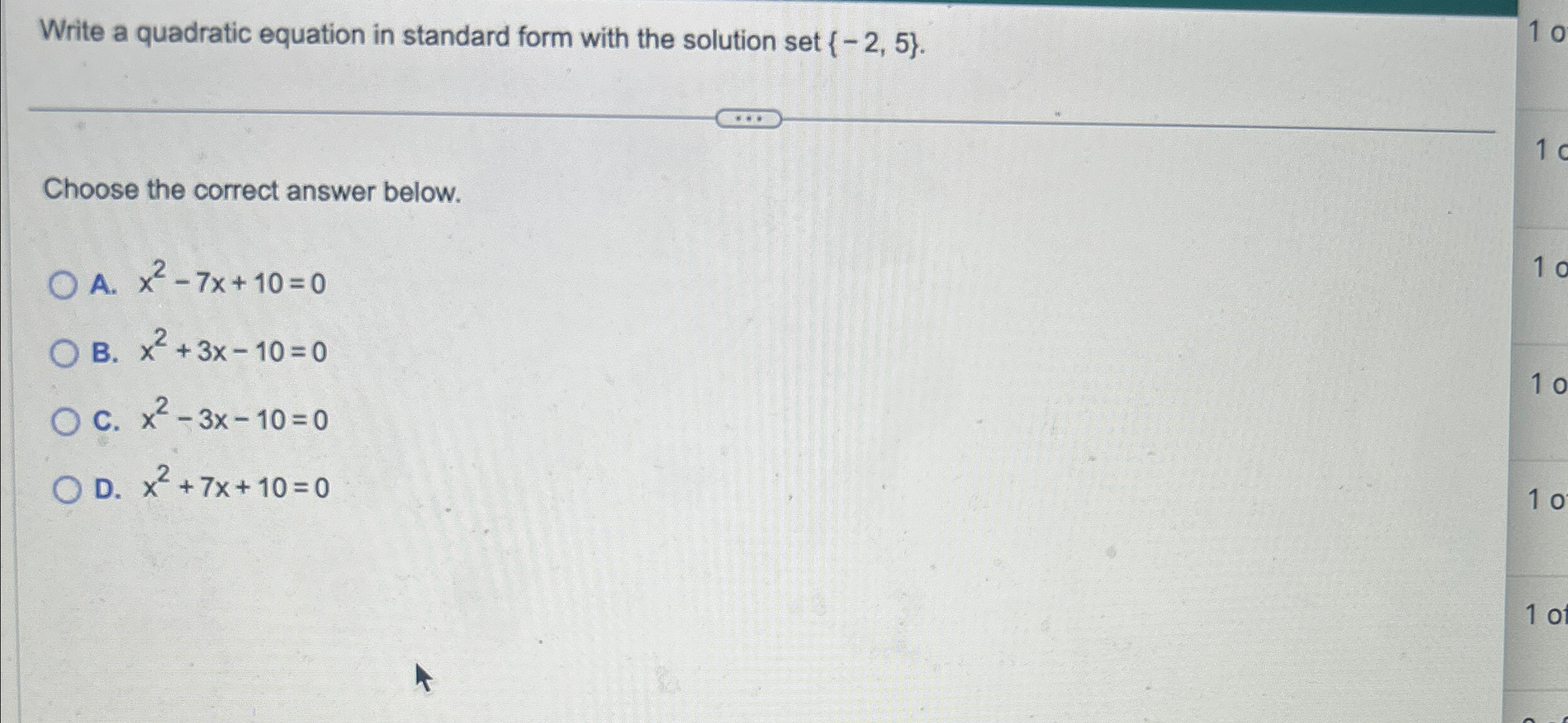 Solved Write a quadratic equation in standard form with the | Chegg.com