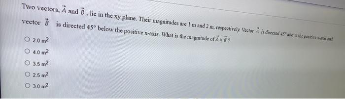 Solved Two vectors, A and B , lie in the xy plane. Their | Chegg.com