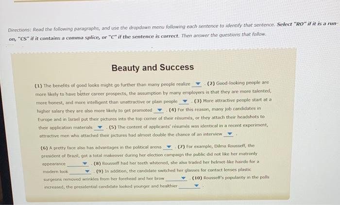 Solved Directions: Read The Following Paragraphs, And Use | Chegg.com