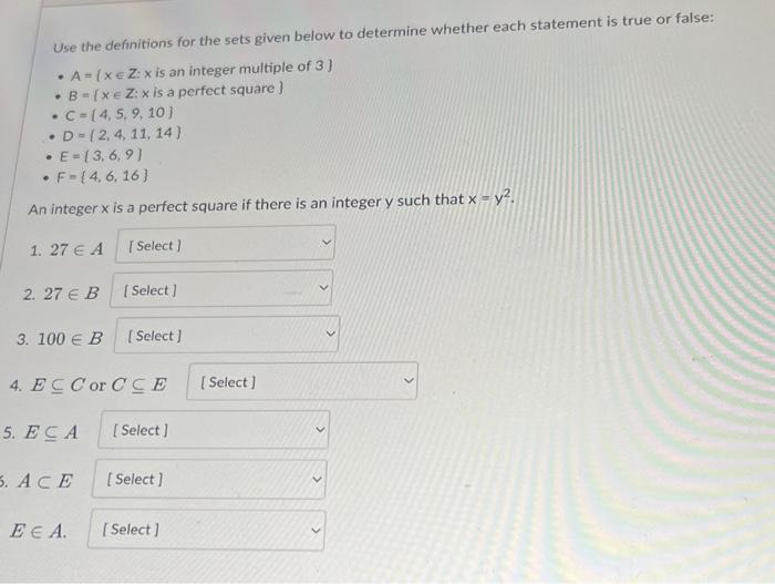Solved Use the definitions for the sets given below to | Chegg.com