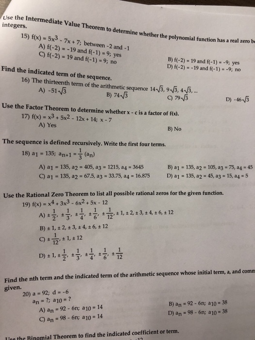 Solved use the Intermediate Value Theorem to determine wheth | Chegg.com