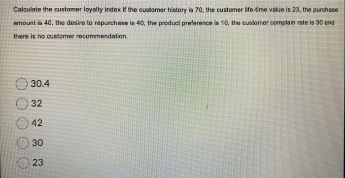 Solved Calculate the customer loyalty index if the customer | Chegg.com