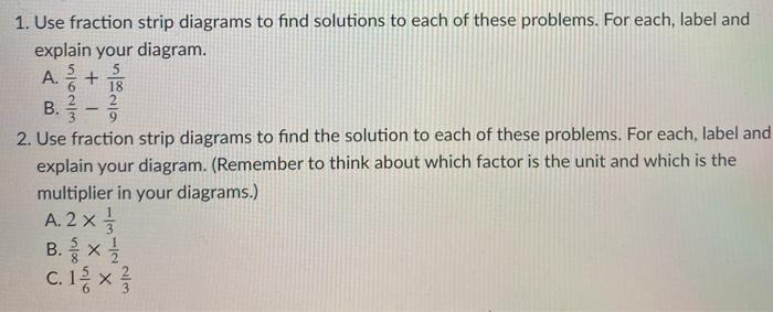 Solved 1. Use fraction strip diagrams to find solutions to | Chegg.com