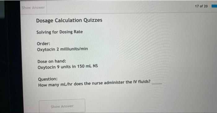Solved Dosage Calculation Quizzes Solving for Dosing Rate | Chegg.com