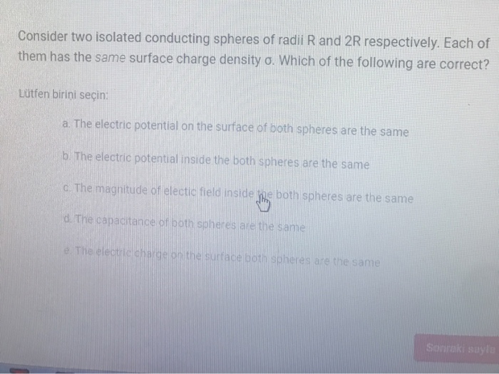 Solved Consider Two Isolated Conducting Spheres Of Radii R | Chegg.com