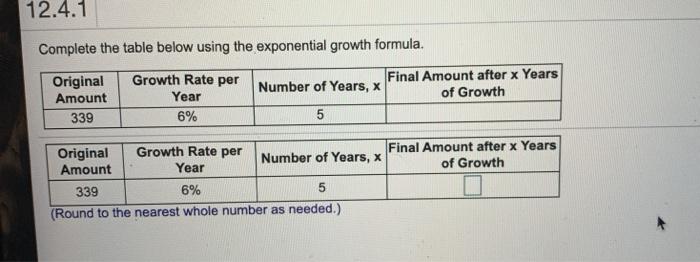 Solved 12.4.1 Complete the table below using the exponential | Chegg.com