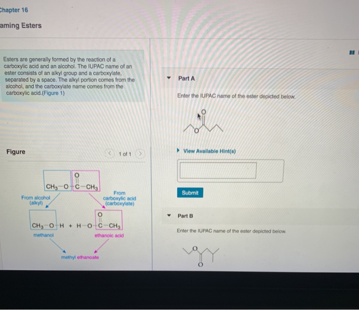 Solved Chapter 16 aming Esters Esters are generally formed | Chegg.com