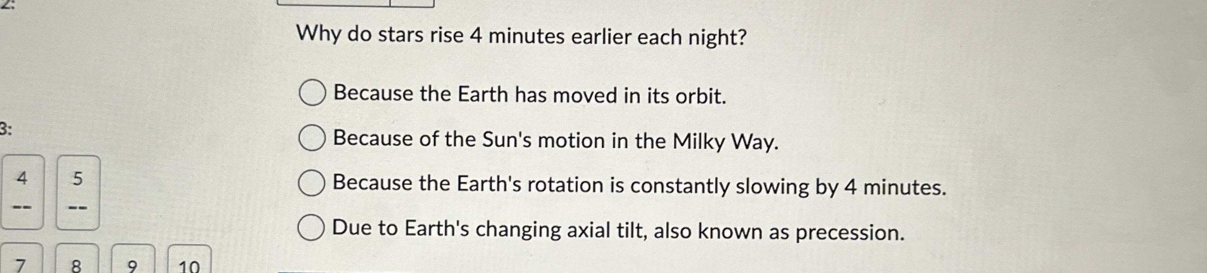 Solved Why do stars rise 4 ﻿minutes earlier each | Chegg.com